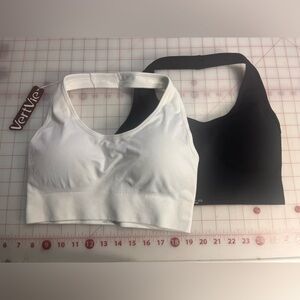 Women's White and Black halter top Sports Bras